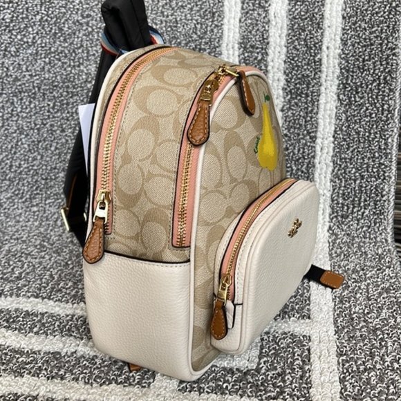 Coach Mini Court Backpack In Signature Canvas With Pear Light Khaki Chal… - Picture 3 of 14
